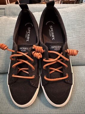 Sperry Black Canvas Sneakers with Brown Leather Laces STS85848